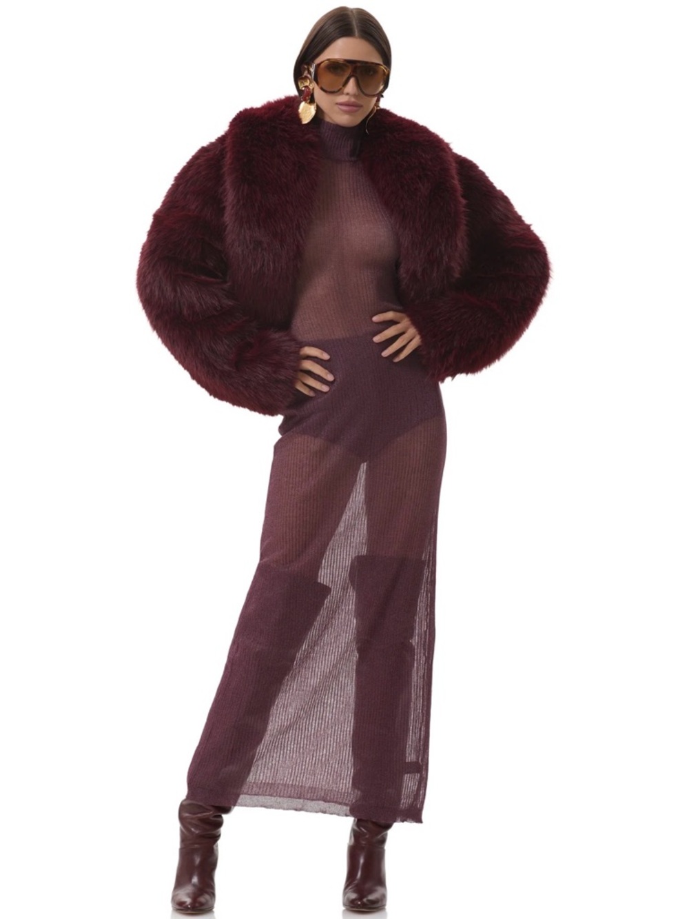 AFRM Stephanie Faux Fur Jacket, Port Royal Burgundy Cropped Jacket
